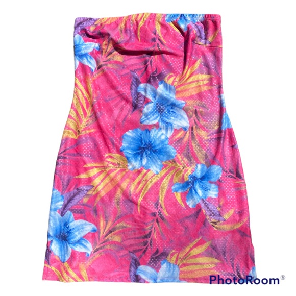 Y2K RARE HOT KISS BARBIECORE TROPICAL HOT PINK SEXY STRAPLESS MINI DRESS NWOT - Picture 5 of 13